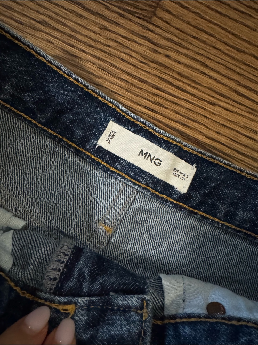 Mango Dark Blue Denim Midi Skirt with Center Front Slit - Picture 2 of 3
